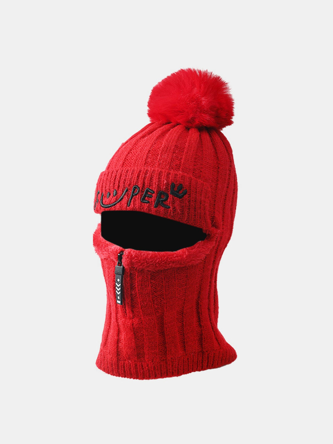 Winter Fleece-Lined Beanie Hat With Zipper Face Mask