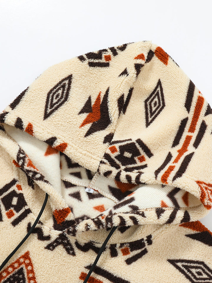 Relax Fit Tribal Geometry Teddy Hoodie
