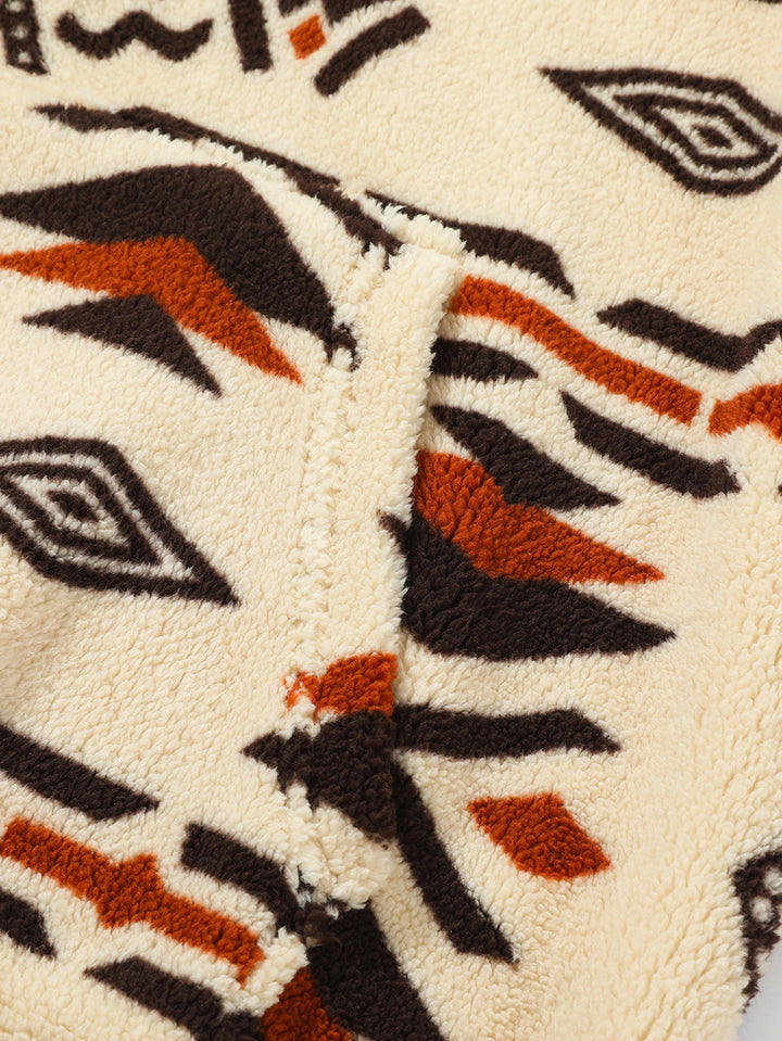 Relax Fit Tribal Geometry Teddy Hoodie