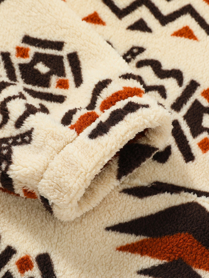 Relax Fit Tribal Geometry Teddy Hoodie