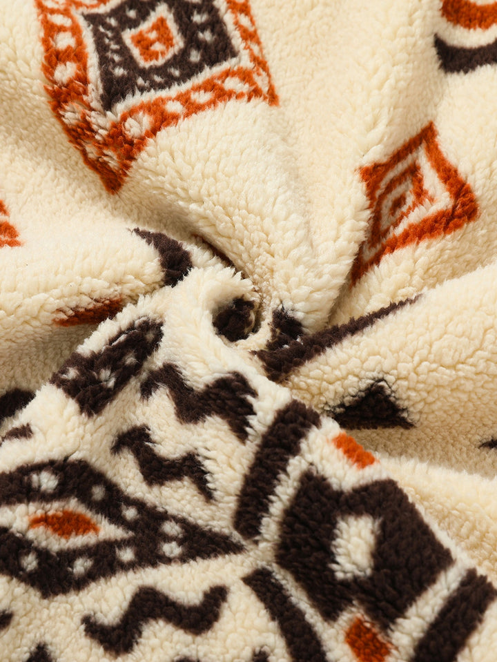 Relax Fit Tribal Geometry Teddy Hoodie