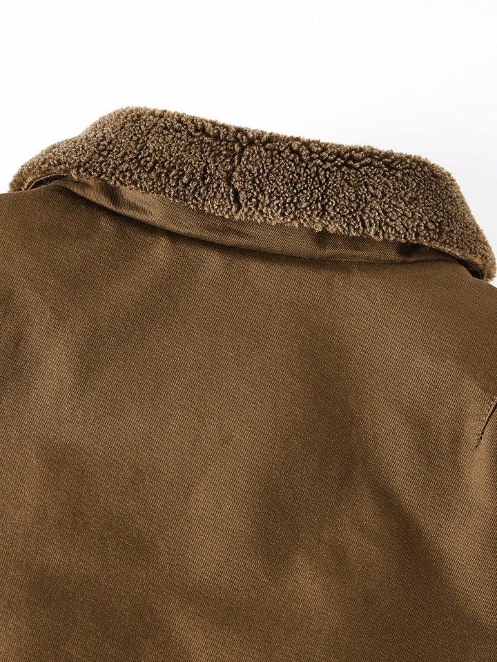 Teddy Lined Zip Up Chino Bomber Jacket