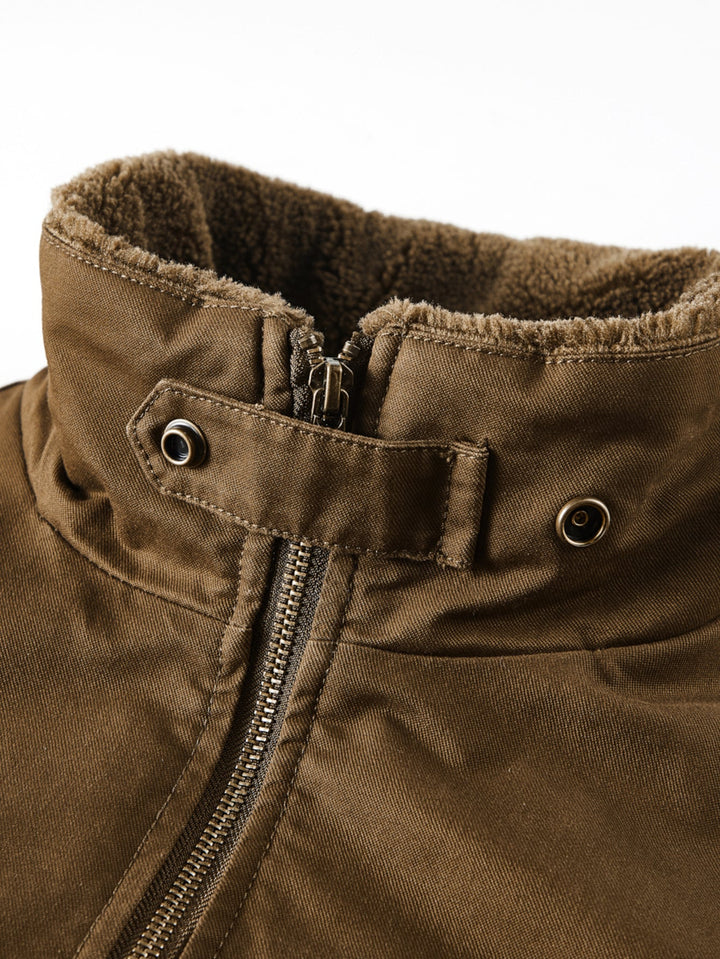 Teddy Lined Zip Up Chino Bomber Jacket