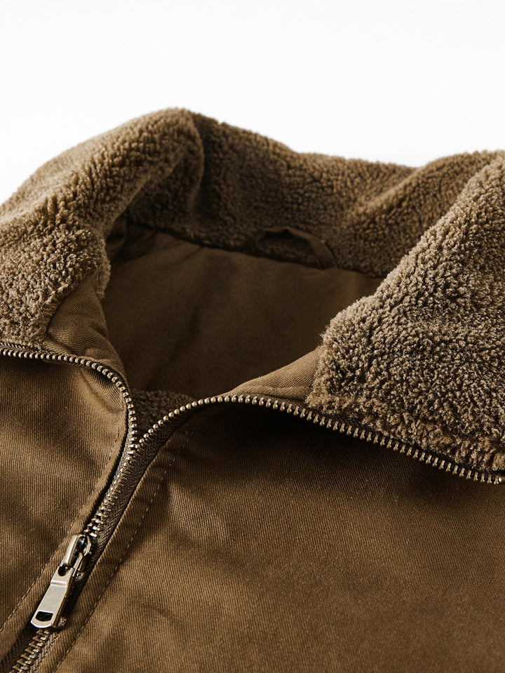 Teddy Lined Zip Up Chino Bomber Jacket