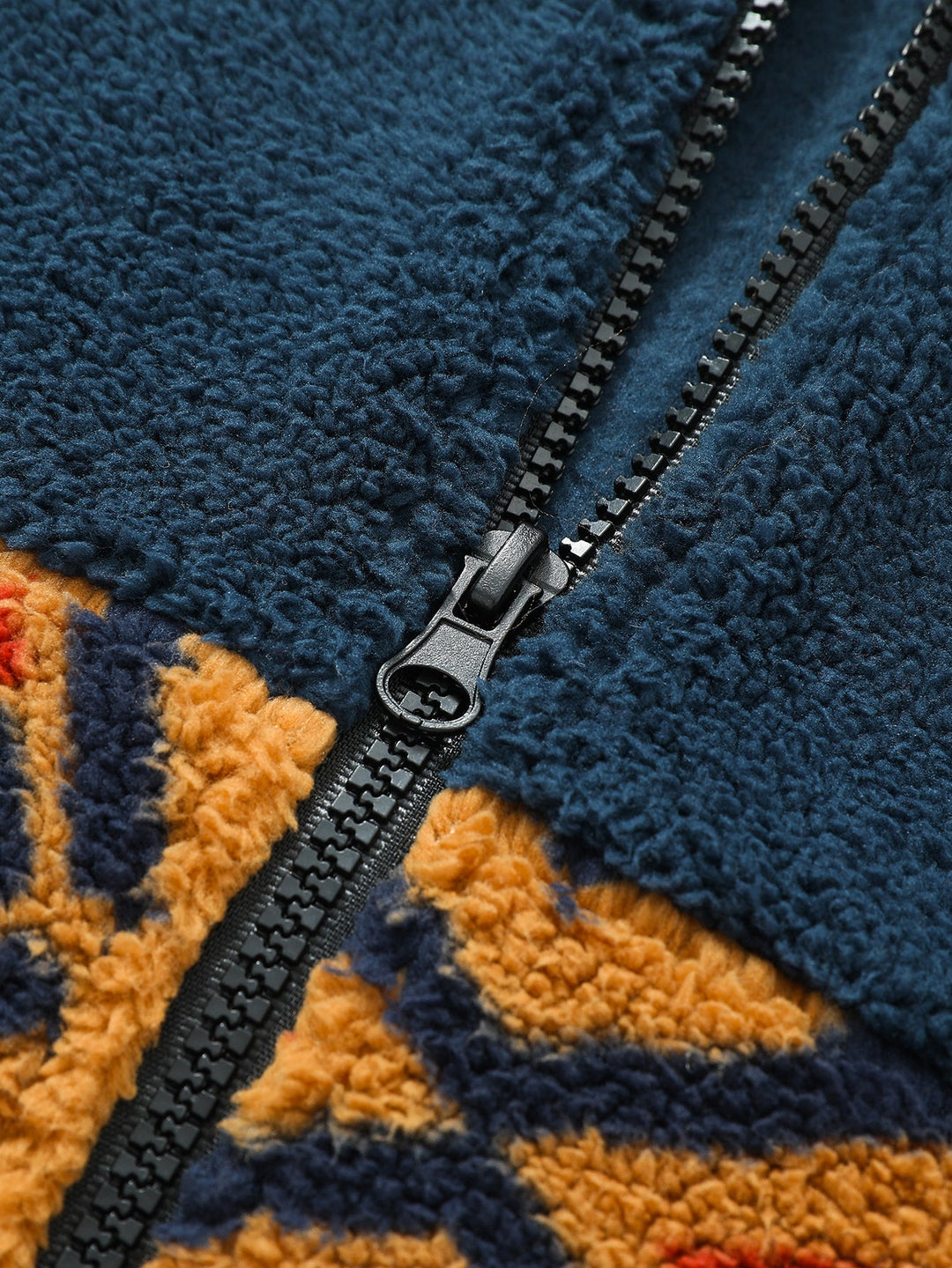 Relax Fit Contrast Tribal Geometry Teddy Jacket