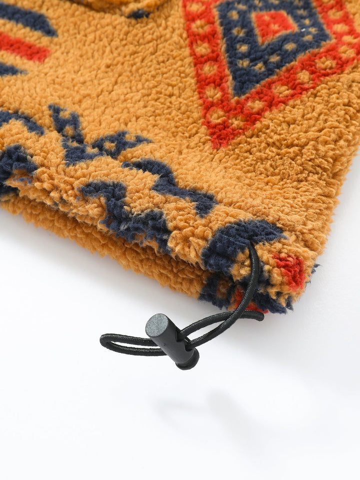 Relax Fit Contrast Tribal Geometry Teddy Jacket