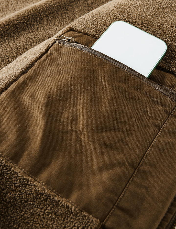 Teddy Lined Zip Up Chino Bomber Jacket