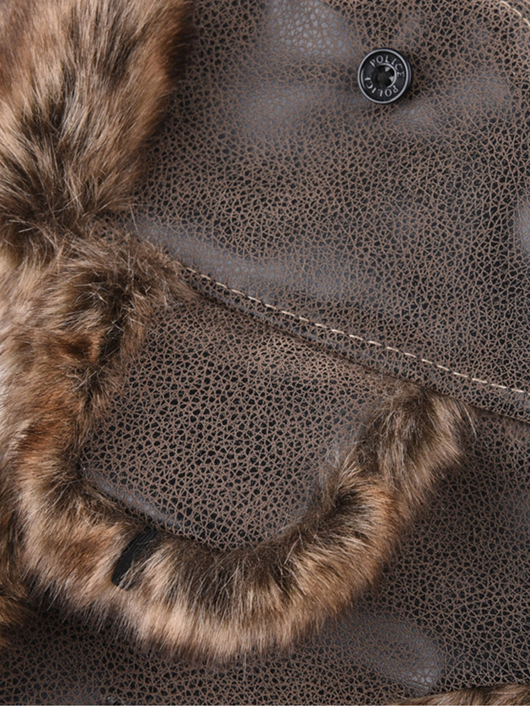Faux Fur Leather Bomber Hat With Ear Flap