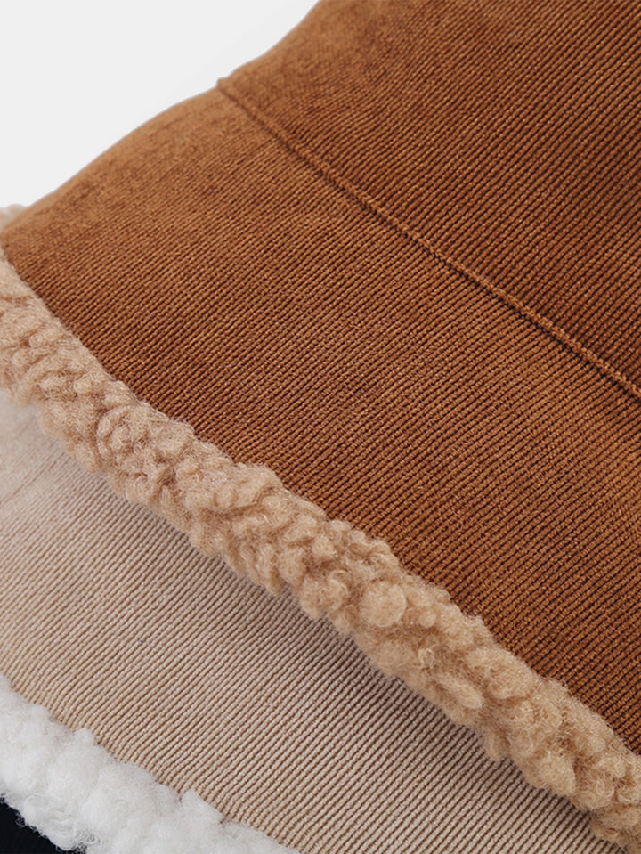 Retro Corduroy And Lambswool Patchwork Double-sided Plush Bucket Hat