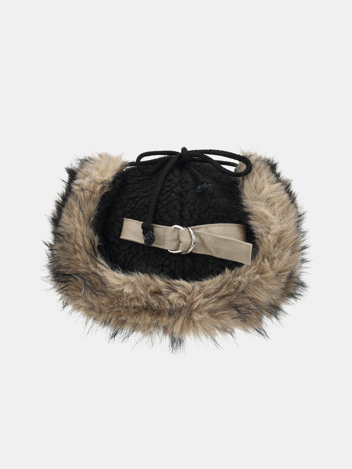 Faux Fur And Lambskin Fleece Patchwork Winter Thickened Warm Earflap Hat
