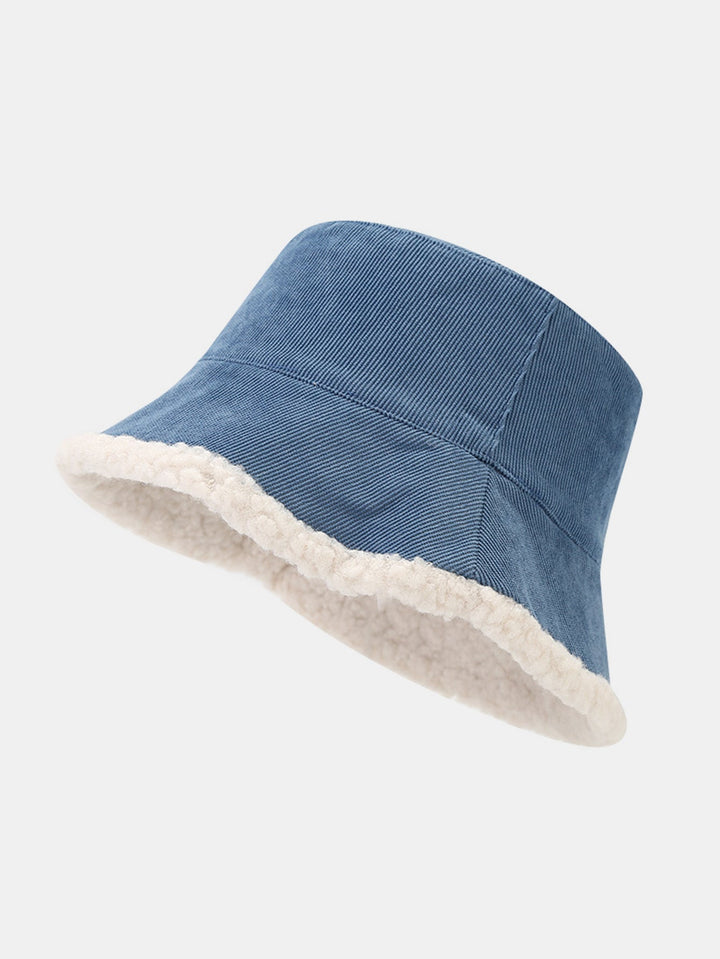 Retro Corduroy And Lambswool Patchwork Double-sided Plush Bucket Hat