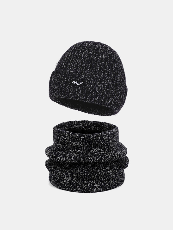 Winter Fleece-Lined Knit Beanie Hat With Warm Scarf