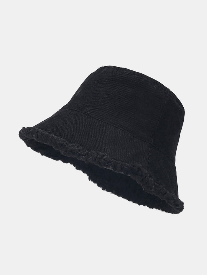 Retro Corduroy And Lambswool Patchwork Double-sided Plush Bucket Hat