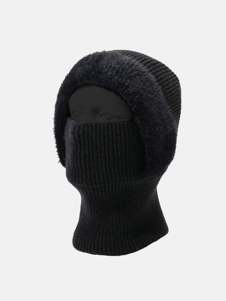 Solid Color Velvet Warm Knitted Hat With Scarf