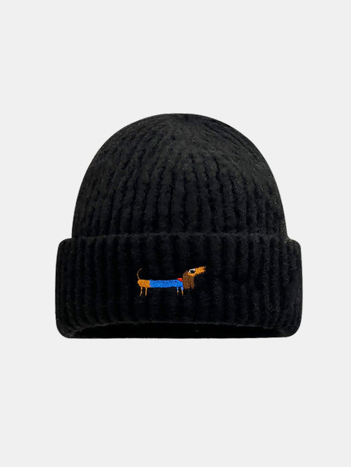 Dachshund Pattern Embroidered Knitted Hat
