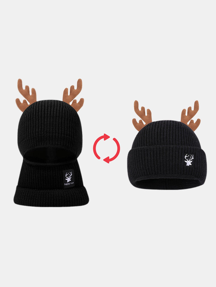 Funky Reindeer Festive Design Warm Winter Beanie Hat With Face Mask