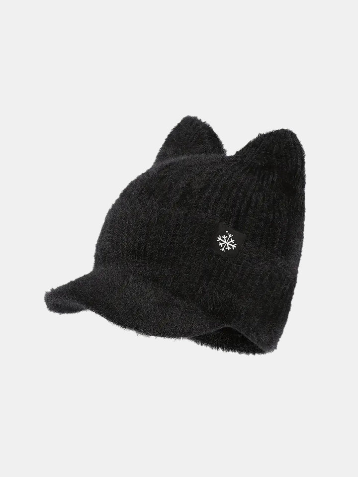 Winter Warm Knitted Hat With Brim – Soft And Cozy Cat Ear Design Cute Cold Weather Earflap Cap
