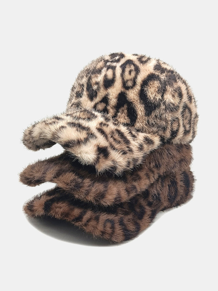 Plush Leopard Print Warm Baseball Cap