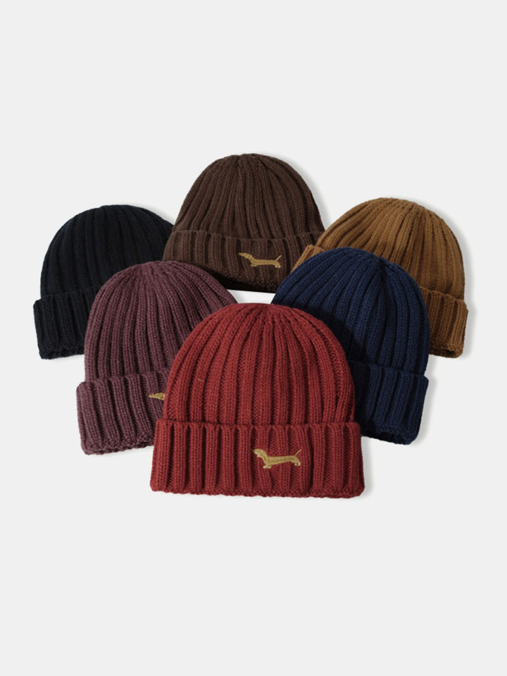 Dachshund Embroidered Pattern Thick And Warm Knitted Hat