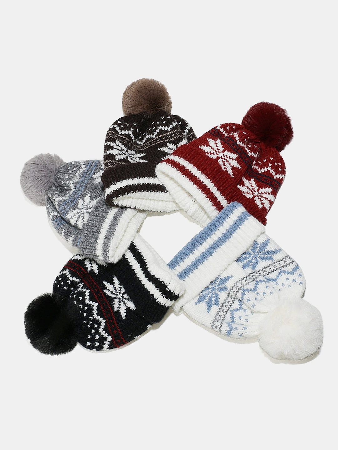Snowflake Pattern Pom-pom Warm Knitted Hat