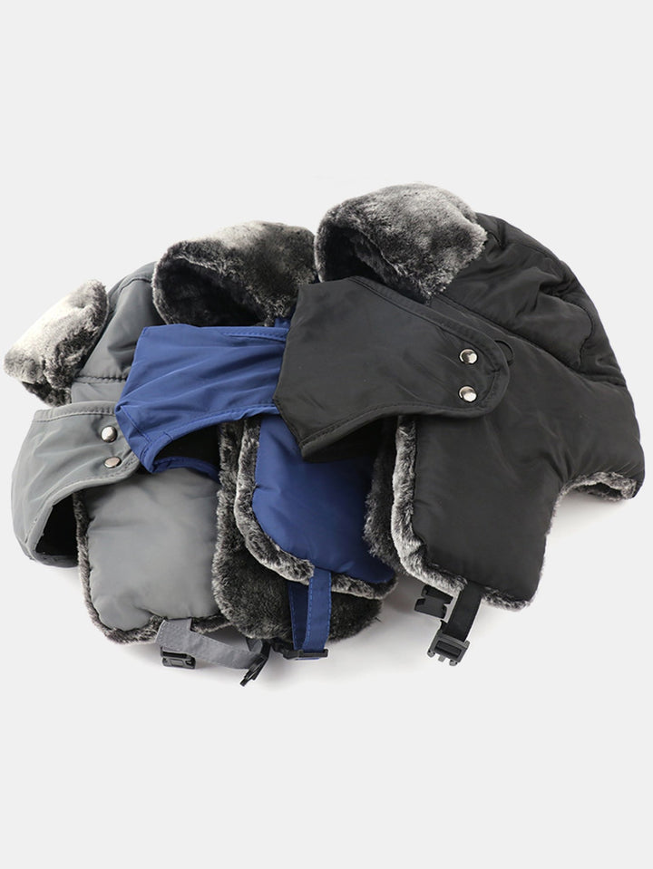 Outdoor Ski Protective Cap Warm Thick Leather Winter Hat With Face Mask