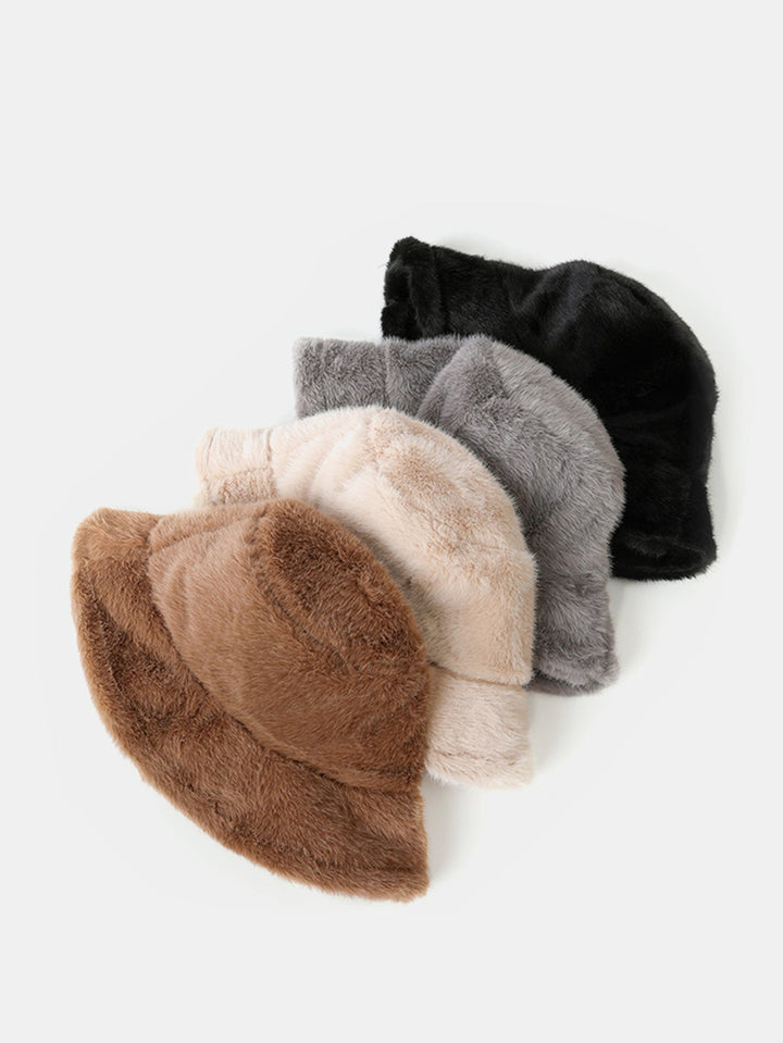 Faux Mink Fur Wide Brim Plush Bucket Hat
