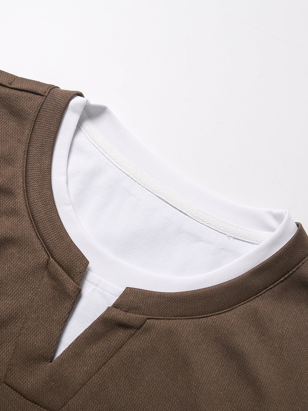 2 Pieces Relax Fit 2 In 1 Notched Collar Textured T-Shirt