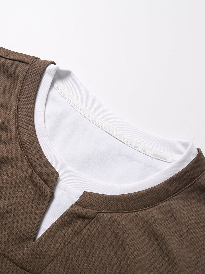 2 Pieces Relax Fit 2 In 1 Notched Collar Textured T-Shirt