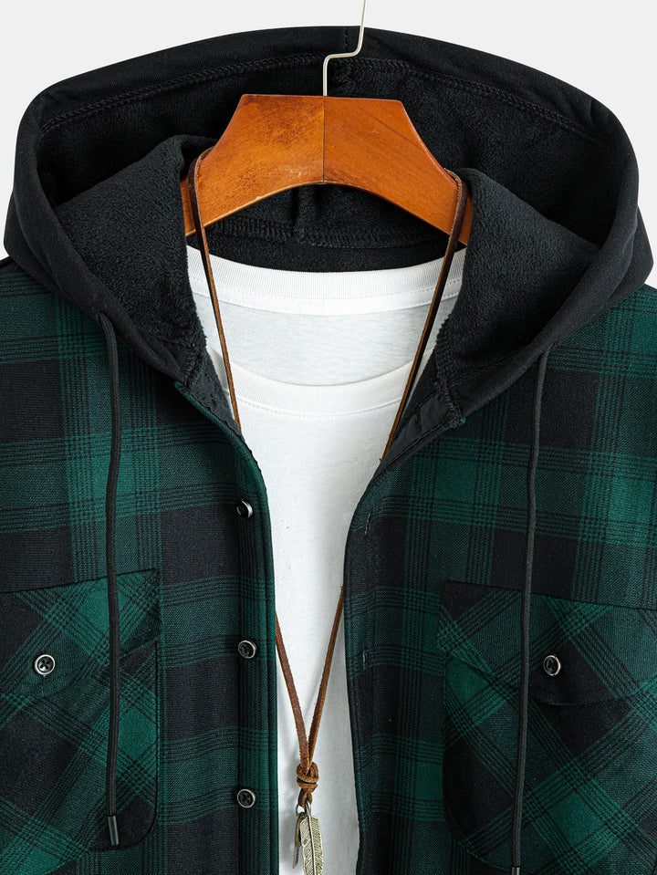 Flannel Fleece Lined Hooded Shirt With Pockets