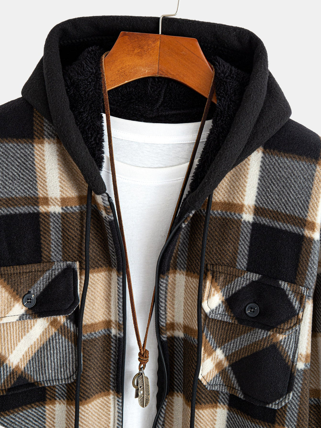 Flannel Fleece Lined Zip Up Hooded Shirt