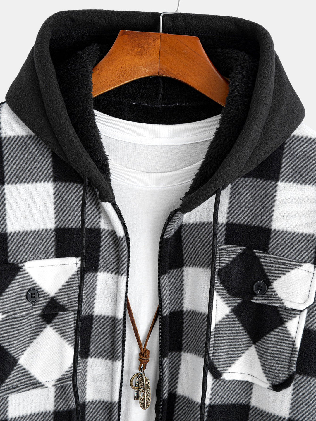 Flannel Fleece Lined Zip Up Hooded Shirt