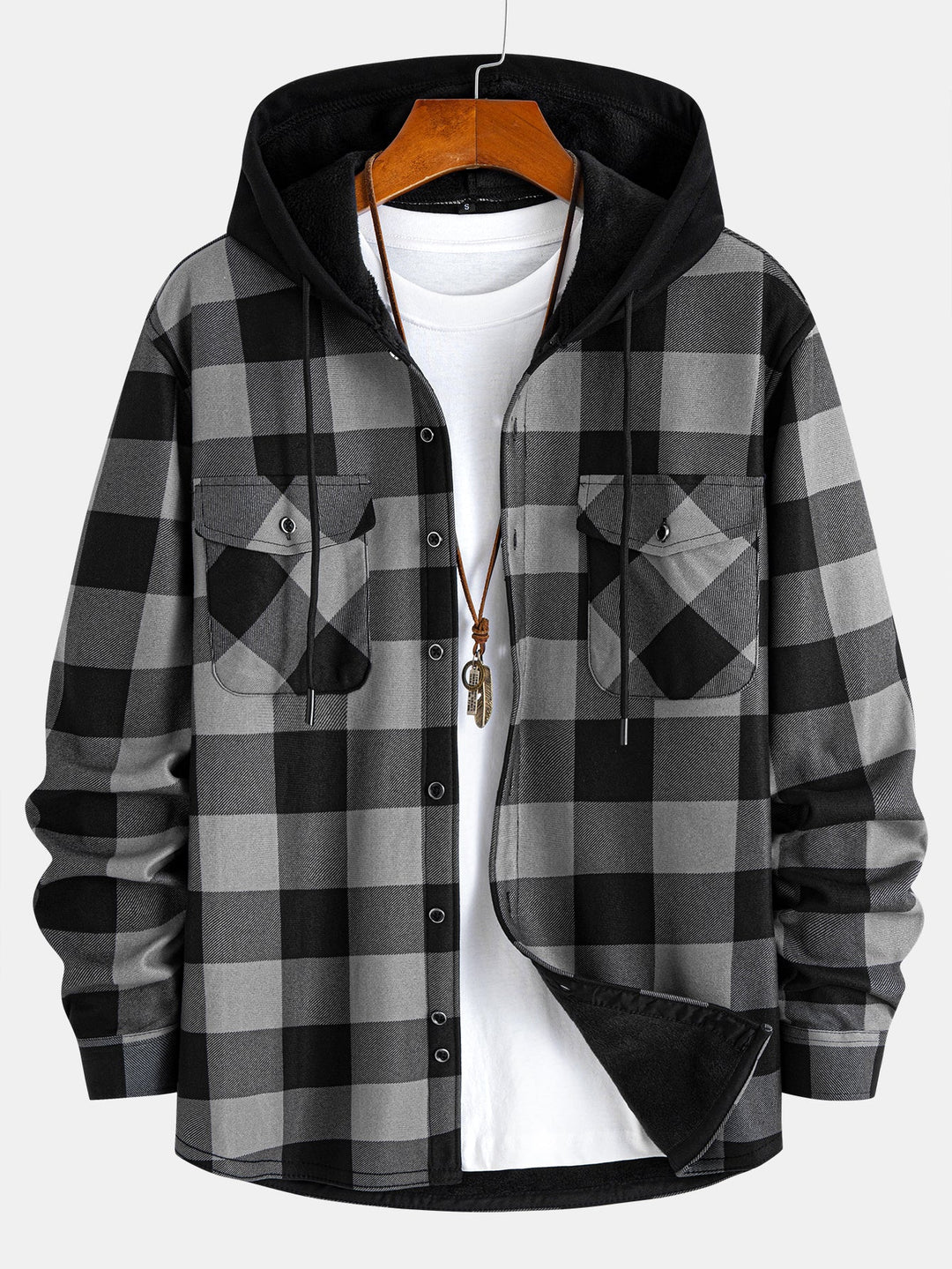 Flannel Fleece Lined Hooded Shirt