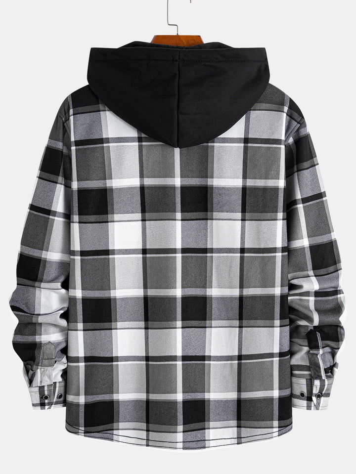 Flannel Fleece Lined Hooded Button Up Shirt
