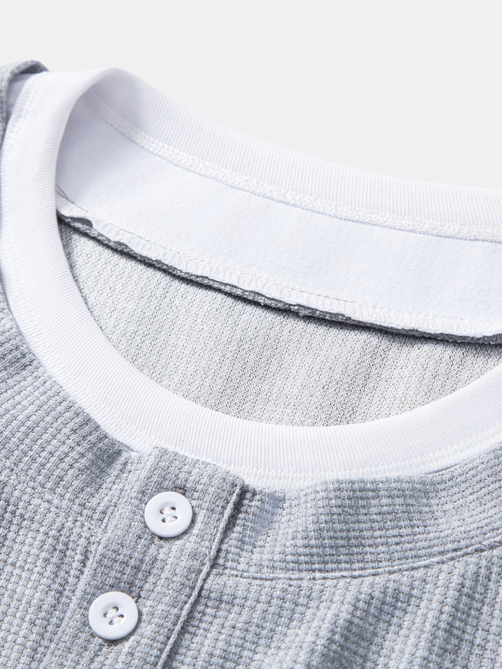 2 In 1 Henley Collar Waffle T-Shirt
