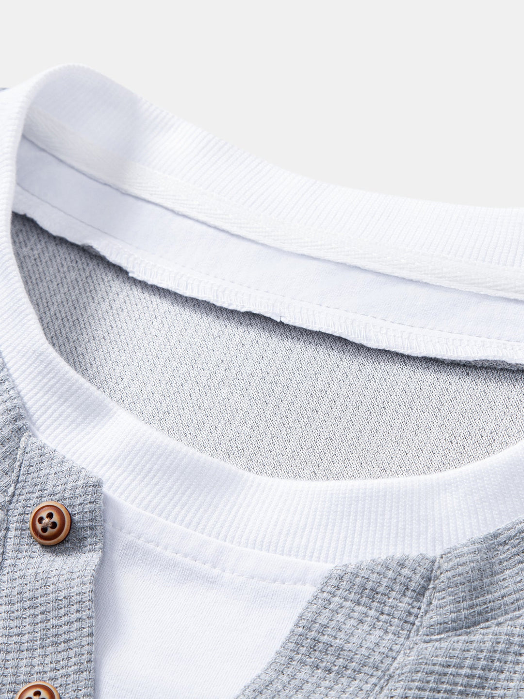 2 In 1 Button V-Neck Waffle T-Shirt With Pocket