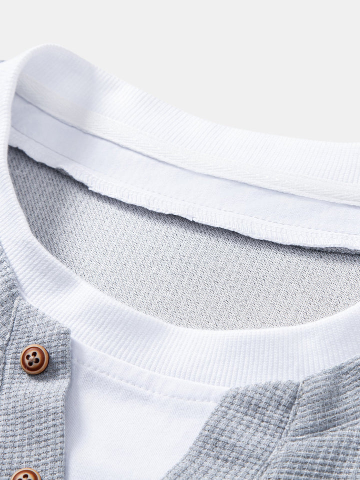 2 In 1 Button V-Neck Waffle T-Shirt With Pocket