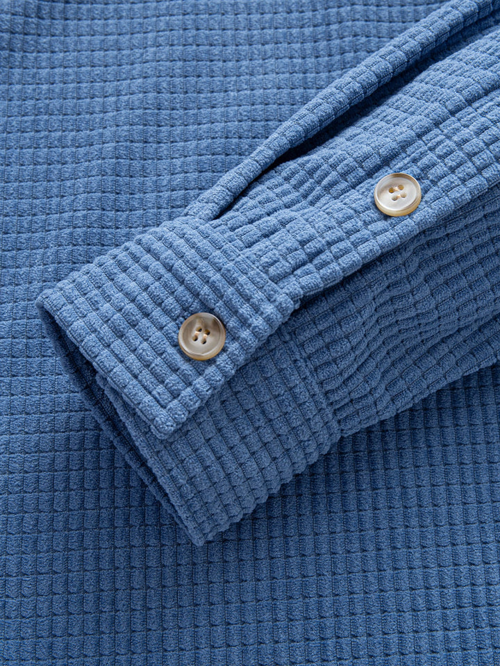 Long Sleeved Waffle Corduroy Contrast Hooded Shirt