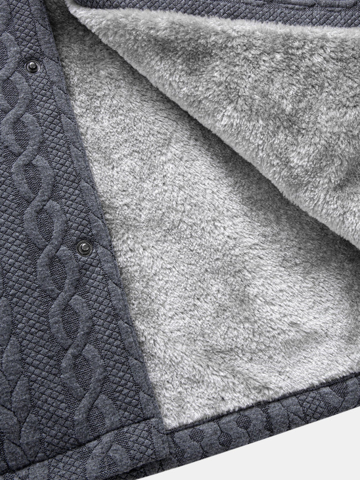 Faux Fur Lined Twist Jacquard Hooded Coat