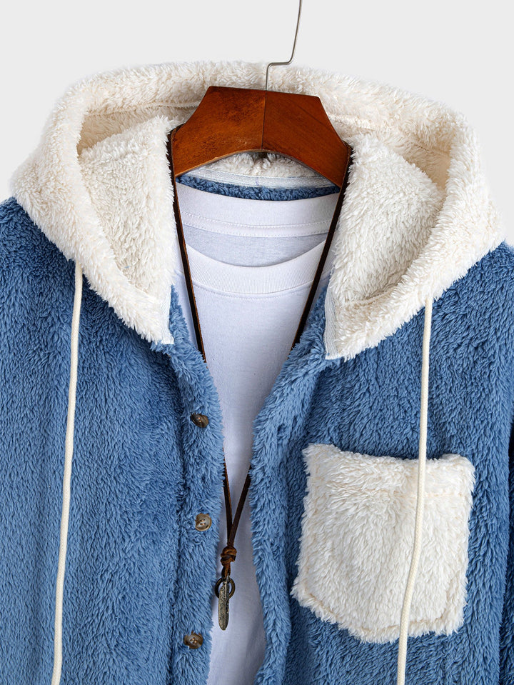 Contrast Teddy Hooded Shirt