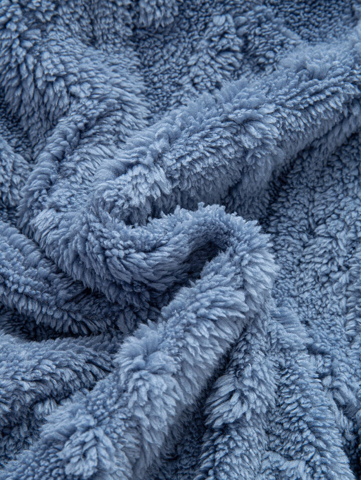 Contrast Geometric Jacquard Teddy Hooded Shirt