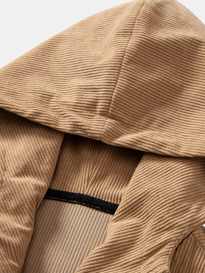 Relax Fit Corduroy Half-Zip Hooded Pullover