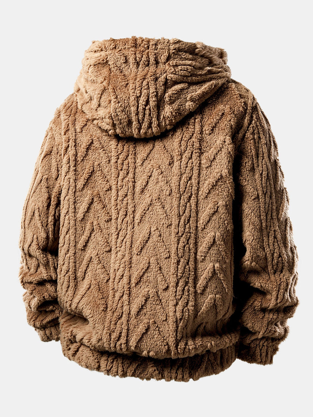 Geometric Jacquard Teddy Fleece Zip Up Hoodie