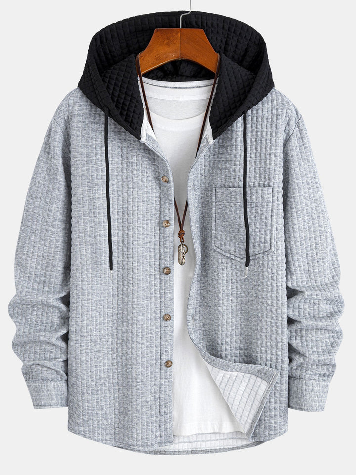 Contrast Waffle Hooded Shirt & Drawstring Waffle Jogger Pants