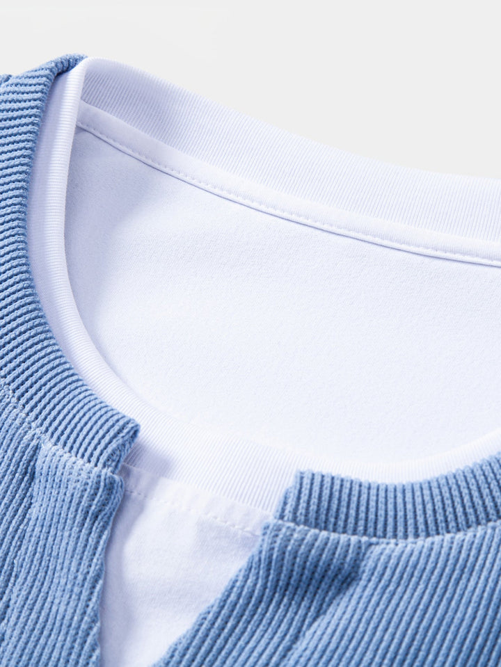 Relax Fit 2 In 1 Notched Collar Waffle Sweatshirt