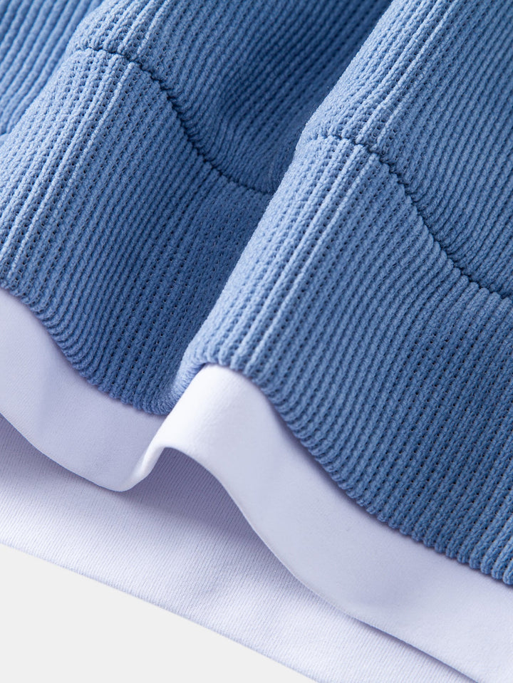 Relax Fit 2 In 1 Notched Collar Waffle Sweatshirt