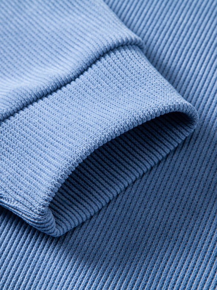 Relax Fit 2 In 1 Notched Collar Waffle Sweatshirt