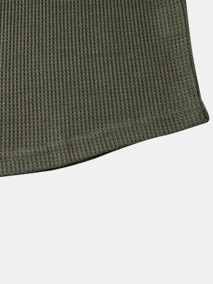 Camisa Henley Waffle com Manga Longa e Barra Arqueada