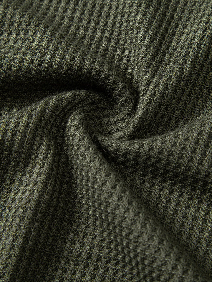 Camisa Henley Waffle com Manga Longa e Barra Arqueada