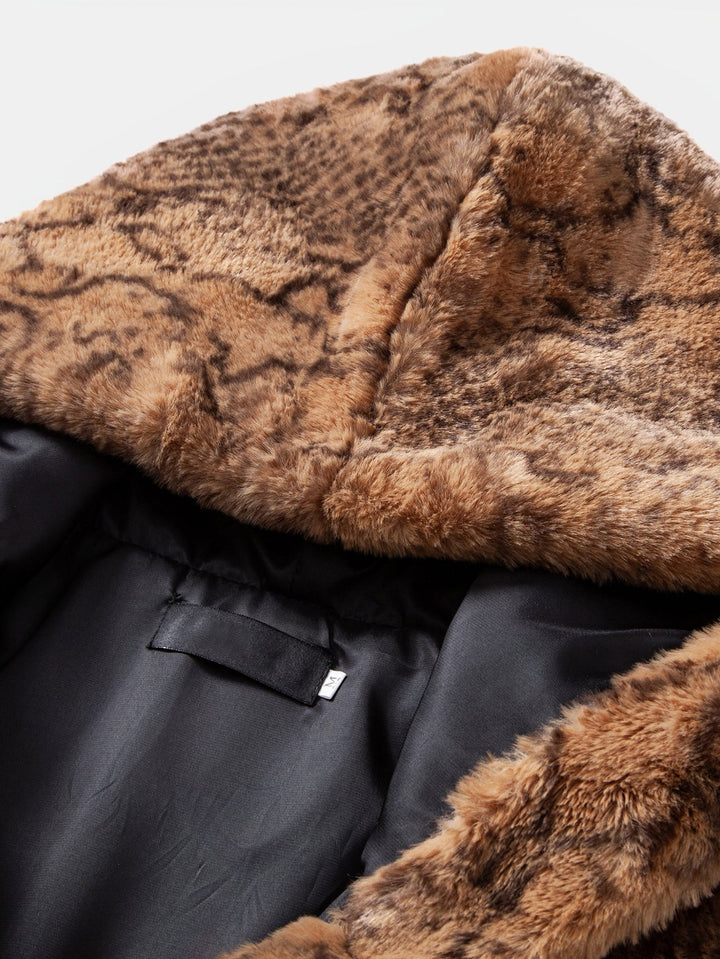 Faux Fur Serpentine Zip Up Hooded Vest