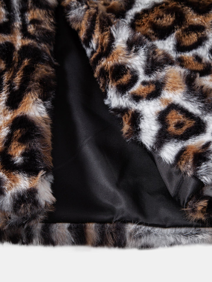 Faux Fur Leopard Zip Up Hooded Vest